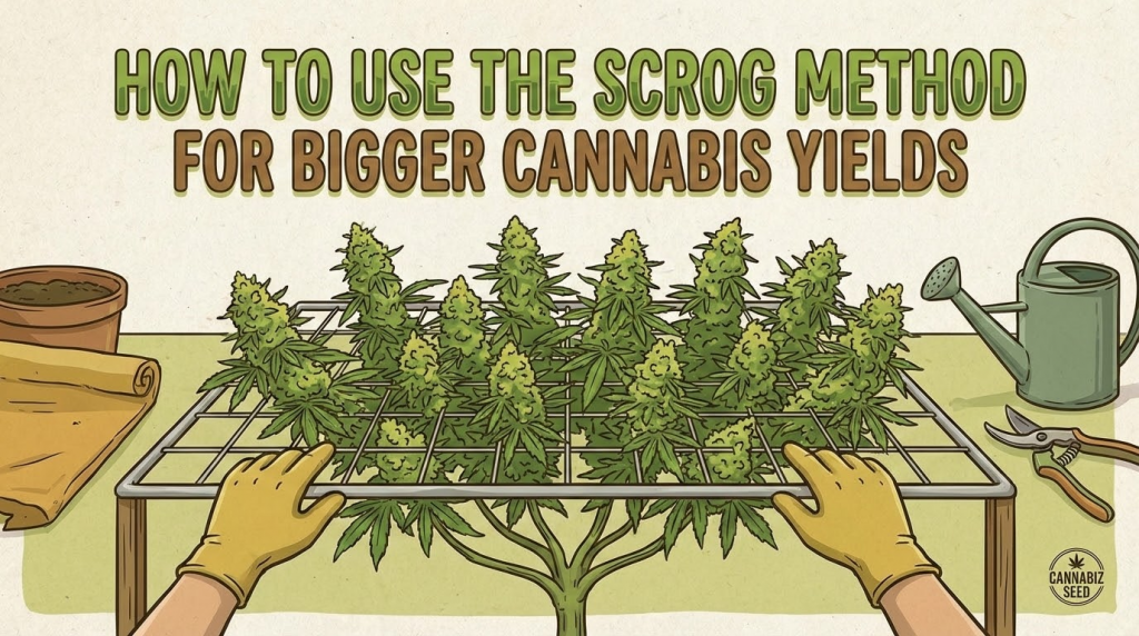 How to Use the SCROG Method for Bigger Cannabis Yields | Cannabiz Seed Cómo utilizar el método SCROG para obtener mayores cosechas de cannabis