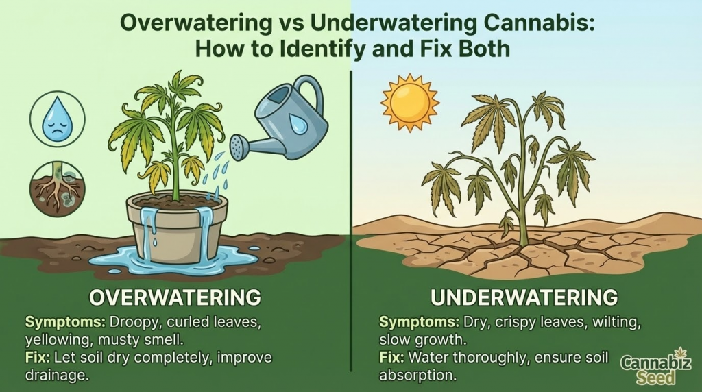 Overwatering vs Underwatering Cannabis: How to Identify and Fix Both | Cannabiz Seed Overwatering vs Underwatering Cannabis: How to Identify and Fix Both