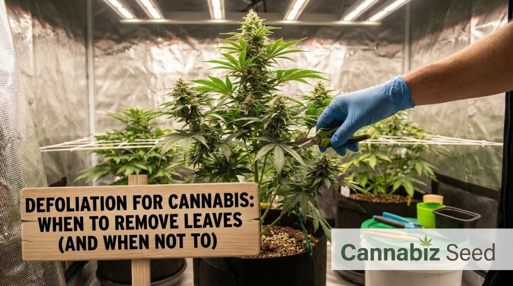 Defoliation for Cannabis: When to Remove Leaves (And When Not To) | Cannabiz Seed Laubentfernung bei Cannabis: Wann man Blätter entfernt (und wann nicht)